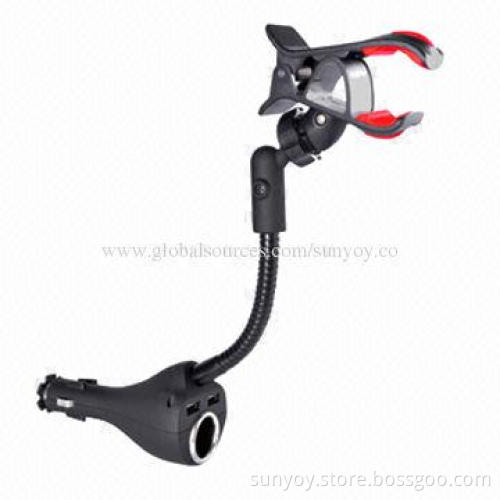Universal slip car holder with a cigar socket and dual USB ports